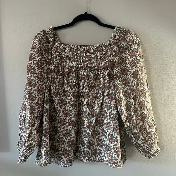 Doen Agotha Floral Blouse Size Medium Creme Forest Floral - Picture 4 of 8